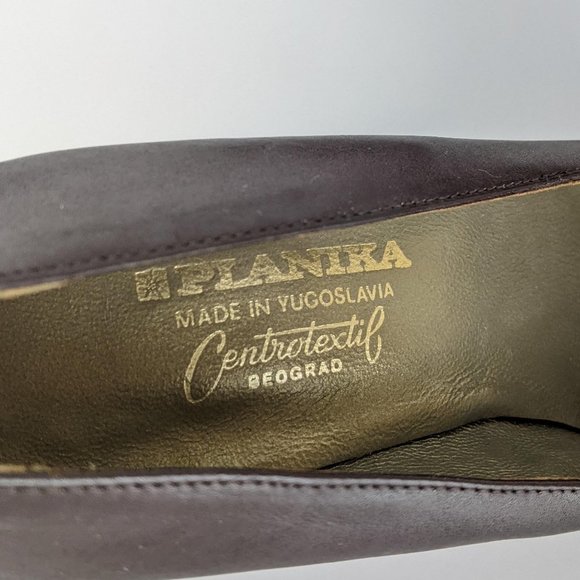 Planika Vintage Leather Retro Brown and Gold High Heel shoes - Picture 10 of 14